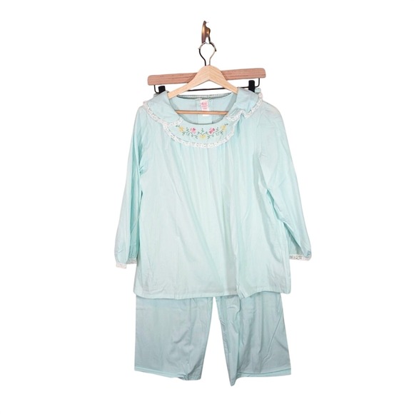 Sears Other - Vintage Sears Pajama Set Blue Floral Embroidered Lace 2 Piece Women 38